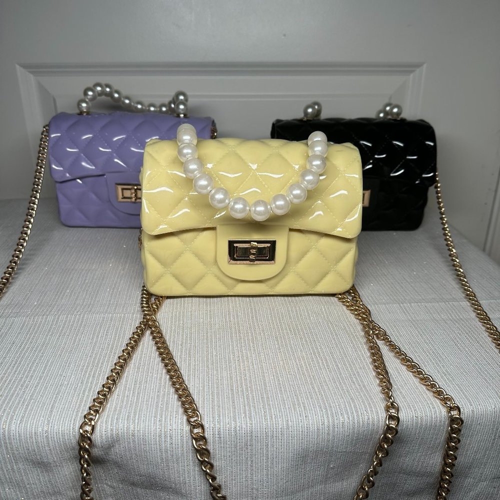 3 Small Bubble Handbags with rope chains and Pearl handles- bundle